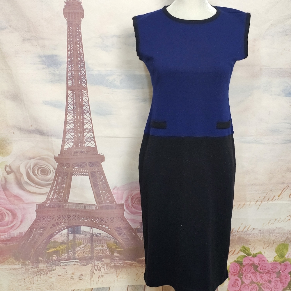 Liz Claiborne Blue and Black Midi Dress